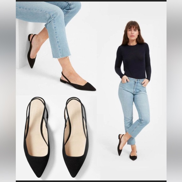 Everlane The Editor Black Suede Point Toe Slingback Flats 8 Minimalist Classic - Picture 16 of 16